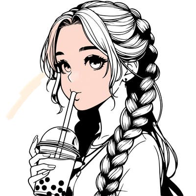 realistic girl with braided hair drinking boba