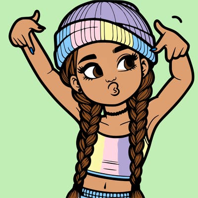 realistic teenage girl with braids and a beanie and crop top doing 🫶🏼
