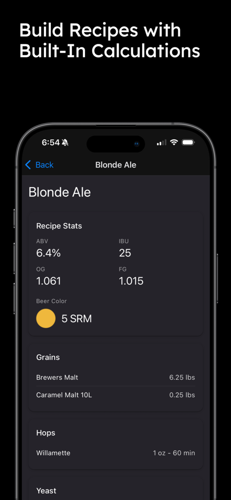 Build a Beer - Build a Beer app showing recipe stats and ingredients for a Blonde Ale