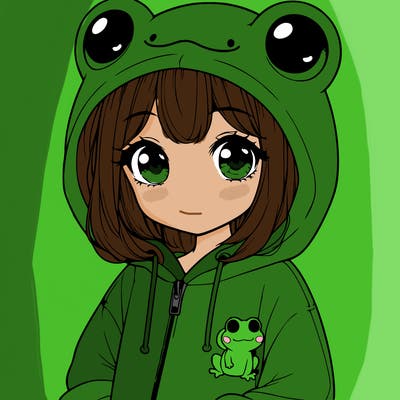 cute realistic girl in a froggy hoodie