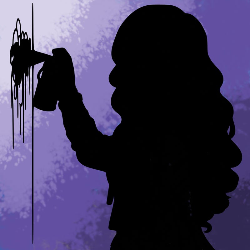 realistic girl with mask spray painting a wall