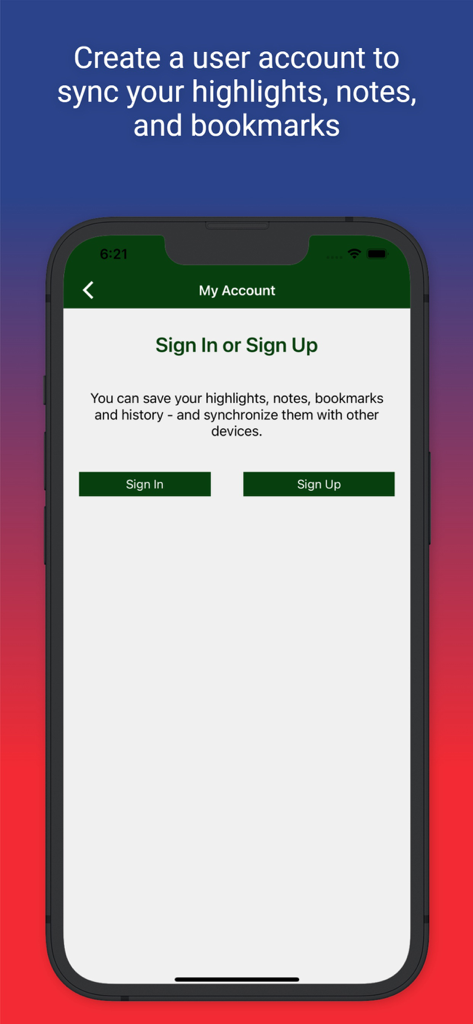 Scripture Earth - Scripture Earth app sign in screen for syncing highlights and notes