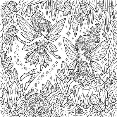 Unleash your creativity with this intricate Crystal Fairies coloring page designed especially for teens. Explore a sparkling cavern filled with mystical creatures and dazzling crystal formations awaiting your artistic touch.