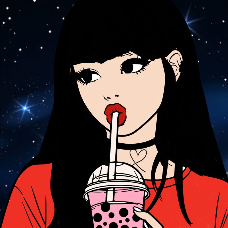 aesthetic realistic girl drinking boba