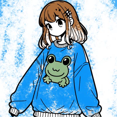 girl wearing frogging sweatshirt