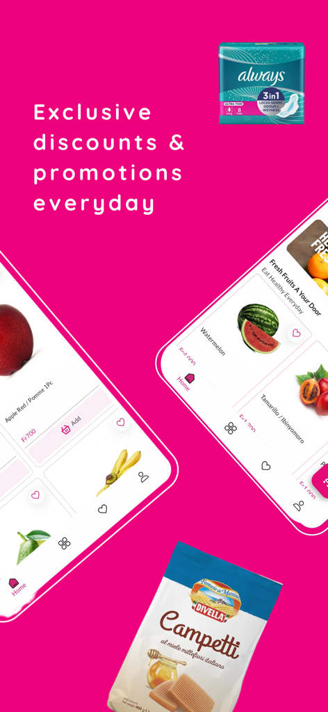 delco: Grocery, Food & More - Interfaz de la aplicación Delco que muestra promociones diarias en comestibles y productos para el hogar