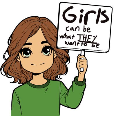 realistic girl holding up a sign