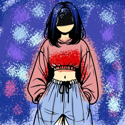 realistic girl faceless with baggy pants and a crop top