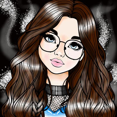 girl with long hair and freckles and glasses realistic