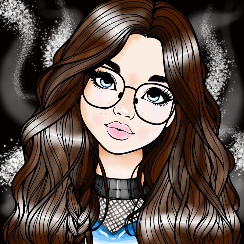 girl with long hair and freckles and glasses realistic