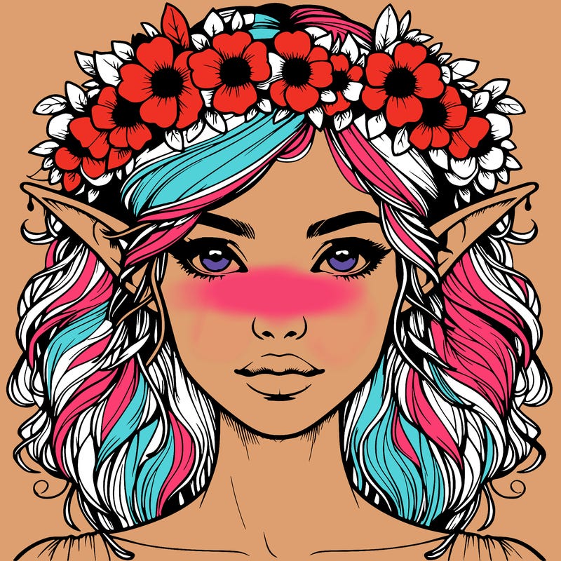 realistic female elf with flower crown