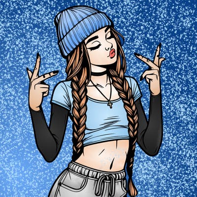 realistic teenage girl with braids and a beanie and crop top doing 🫶🏼