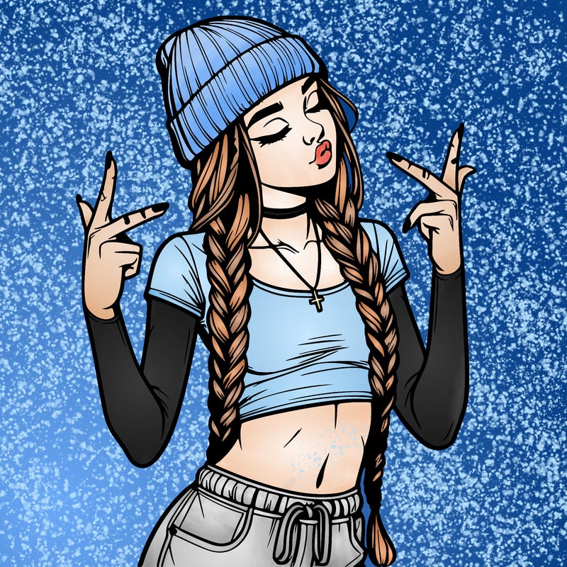 realistic teenage girl with braids and a beanie and crop top doing 🫶🏼