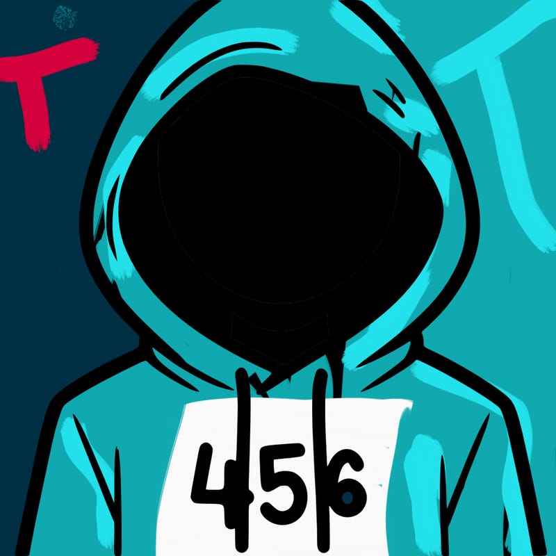 a person with non face waering a hoodie with a 456 symbol