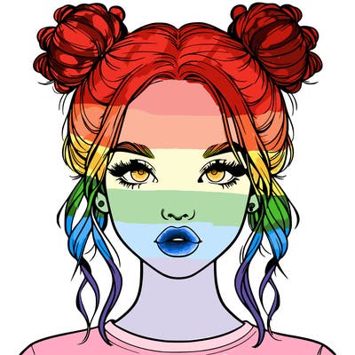 realistic girl with two buns in hair and lips