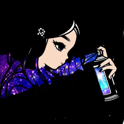 a realistic girl spray painting