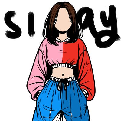 realistic girl faceless with baggy pants and a crop top