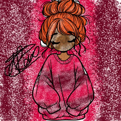 girl with baggy sweatshirt and messy bun