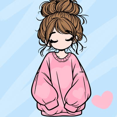 girl with baggy sweatshirt and messy bun