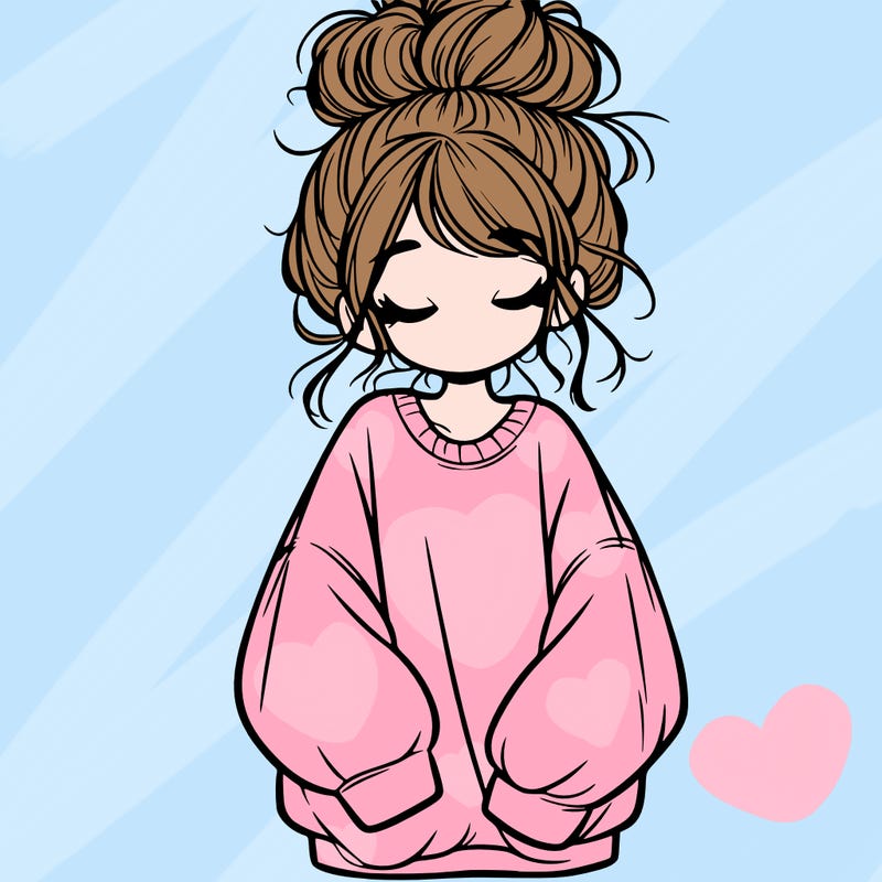 girl with baggy sweatshirt and messy bun