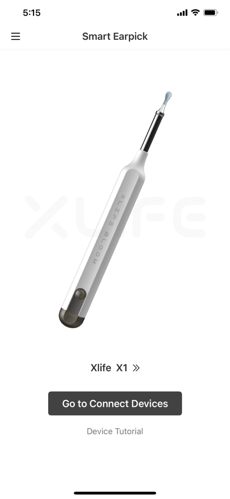 Xlife - XlifeアプリのインターフェースにX1スマートイヤピックスデバイスとデバイスを接続するボタンが表示されています