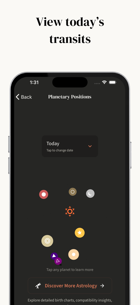 Om.AI – AI Astrology & Kundli - Screenshot of Om.AI app displaying real-time planetary positions and daily astrological transits.