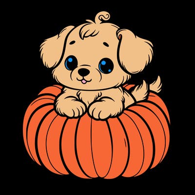 cute little puppy in a pumpkin