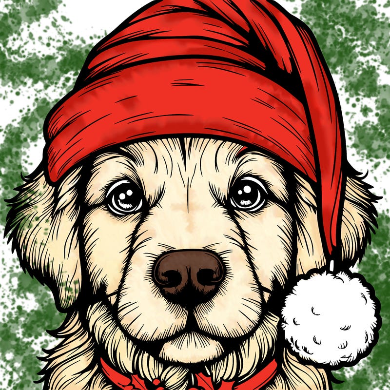 realistic dog with a christmas hat