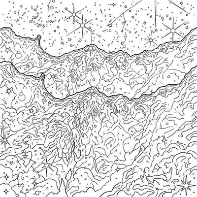 Immerse yourself in the breathtaking beauty of the Carina Nebula with this detailed coloring page. Featuring a full cosmic scene, it invites you to explore celestial wonders with your own palette.