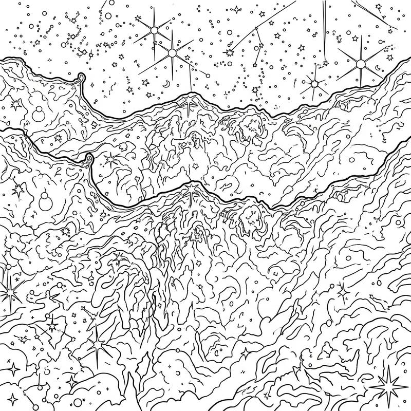 Immerse yourself in the breathtaking beauty of the Carina Nebula with this detailed coloring page. Featuring a full cosmic scene, it invites you to explore celestial wonders with your own palette.