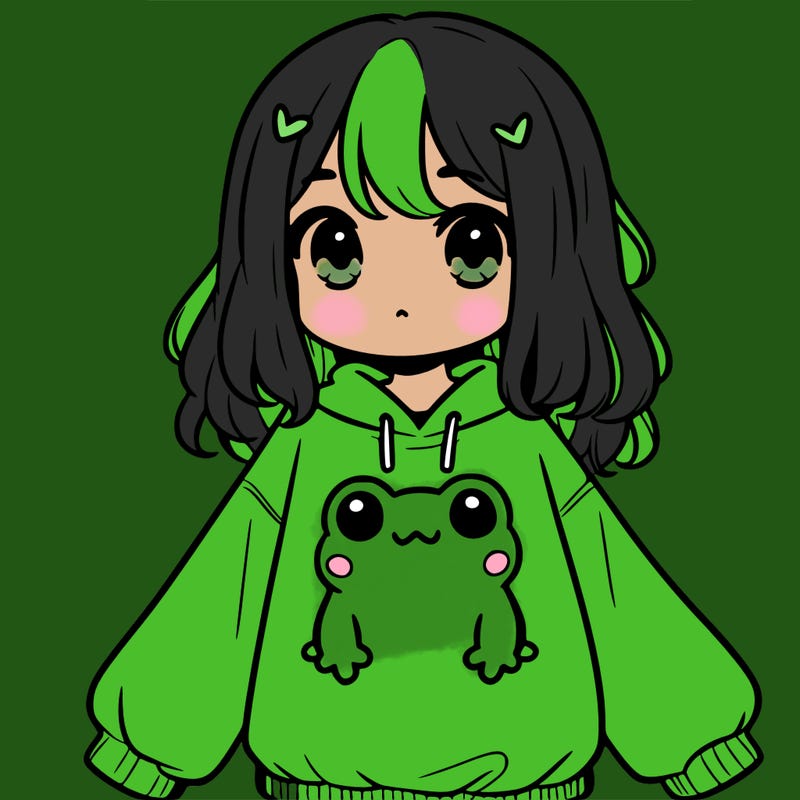 girl wearing frogging sweatshirt