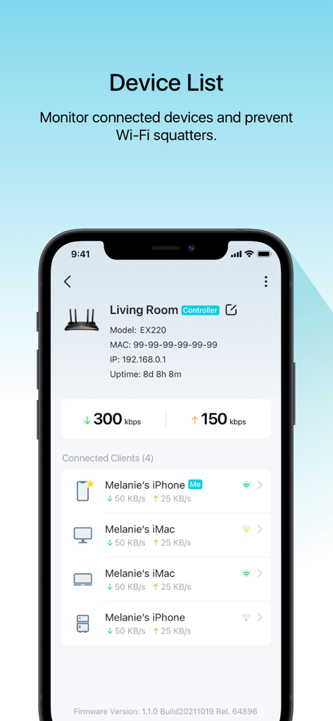 TP-Link Aginet - TP-Link Aginetアプリインターフェース、接続されたデバイスのリストとネットワークトラフィック監視を表示