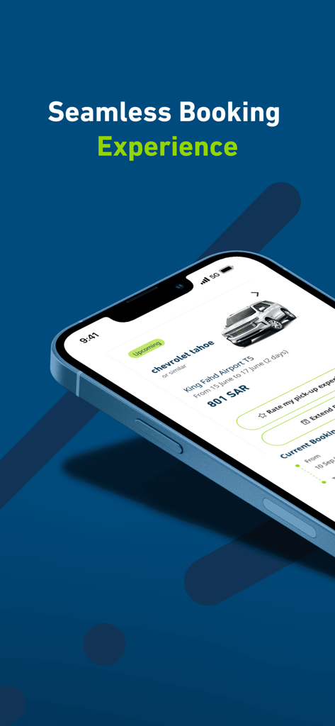 Smartphone displaying a car rental booking for a Chevrolet Tahoe in the Lumi app