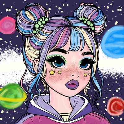 realistic girl with space buns