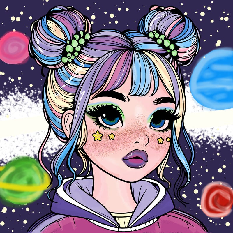 realistic girl with space buns