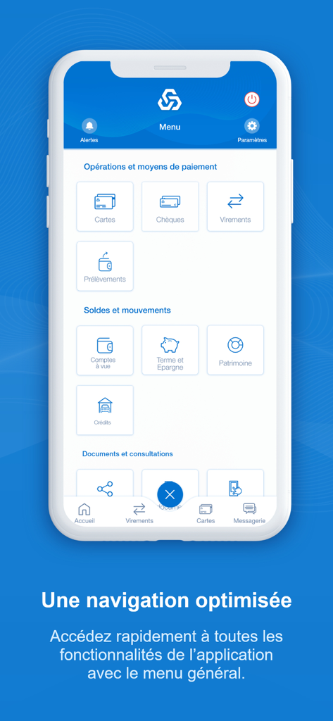 Interfaz del menú principal de la aplicación CGD Mobile mostrando operaciones bancarias y saldos de cuenta