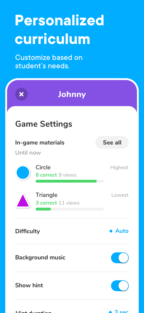 Otsimo | School and Classroom - Personalized curriculum settings for individual students in the Otsimo School and Classroom app