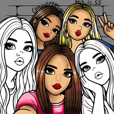 group of teen girls friends y2k up close in a selfie