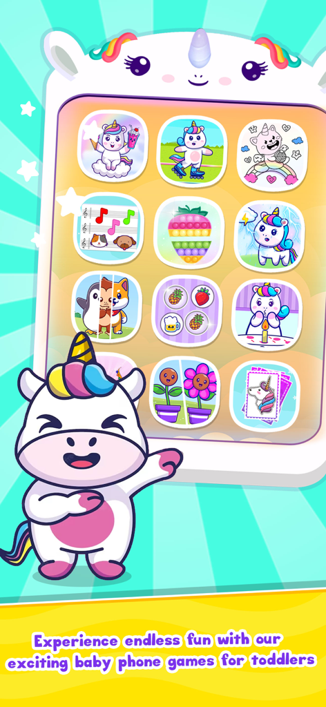 Baby Unicorn Phone For Kids 2+ - Menú interactivo del juego de la aplicación Baby Unicorn Phone con varios minijuegos para niños pequeños