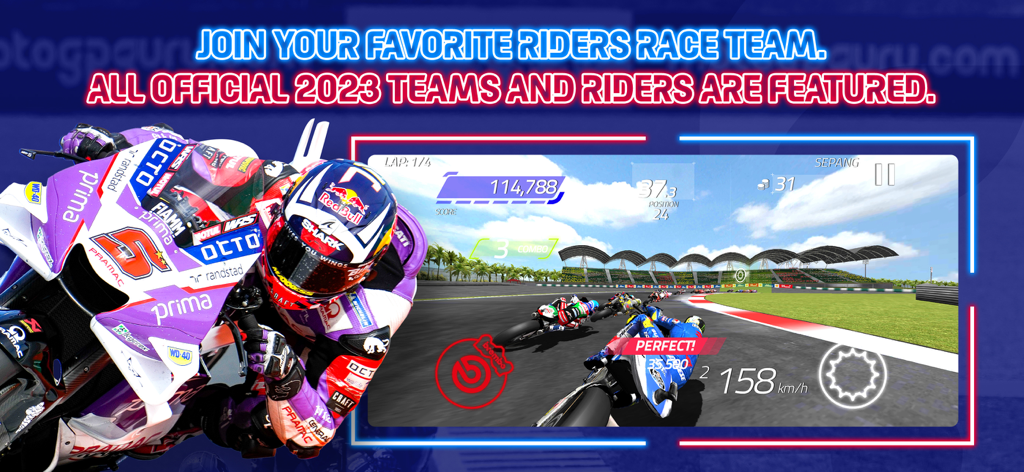 Official teams and riders in MotoGP Racing 23 mobile game screenshot