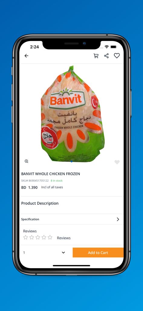 Al Jazira - Product page for Banvit frozen chicken on the Al Jazira grocery app
