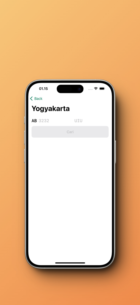 Mobile app screen for searching vehicle tax in Yogyakarta Indonesia by license plate