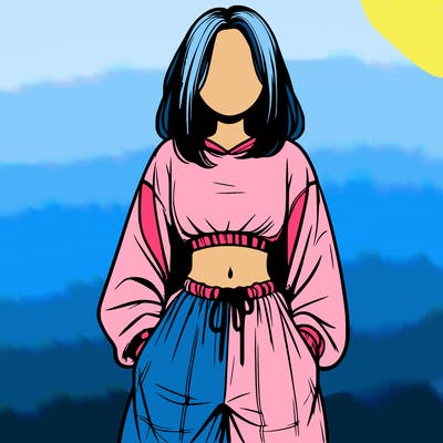 realistic girl faceless with baggy pants and a crop top