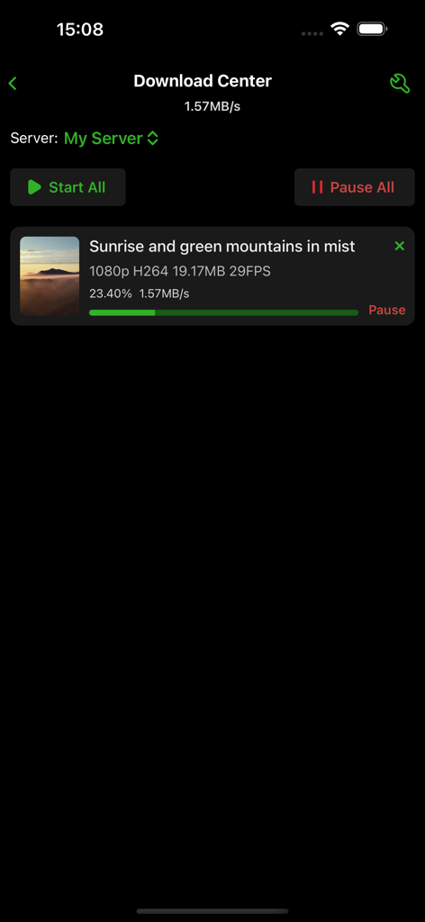 Das Download-Center der Temby Emby Client App, das den Download eines Videos anzeigt