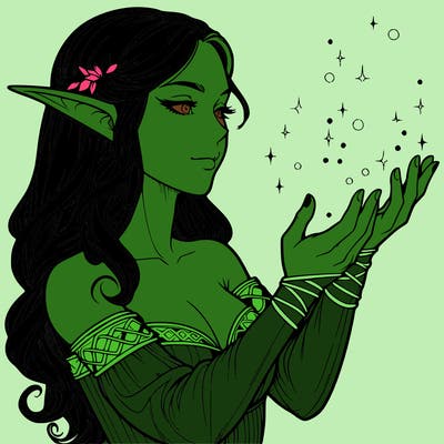 realistic elf girl doing magic