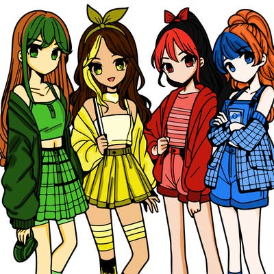 teen manga girls group of 4