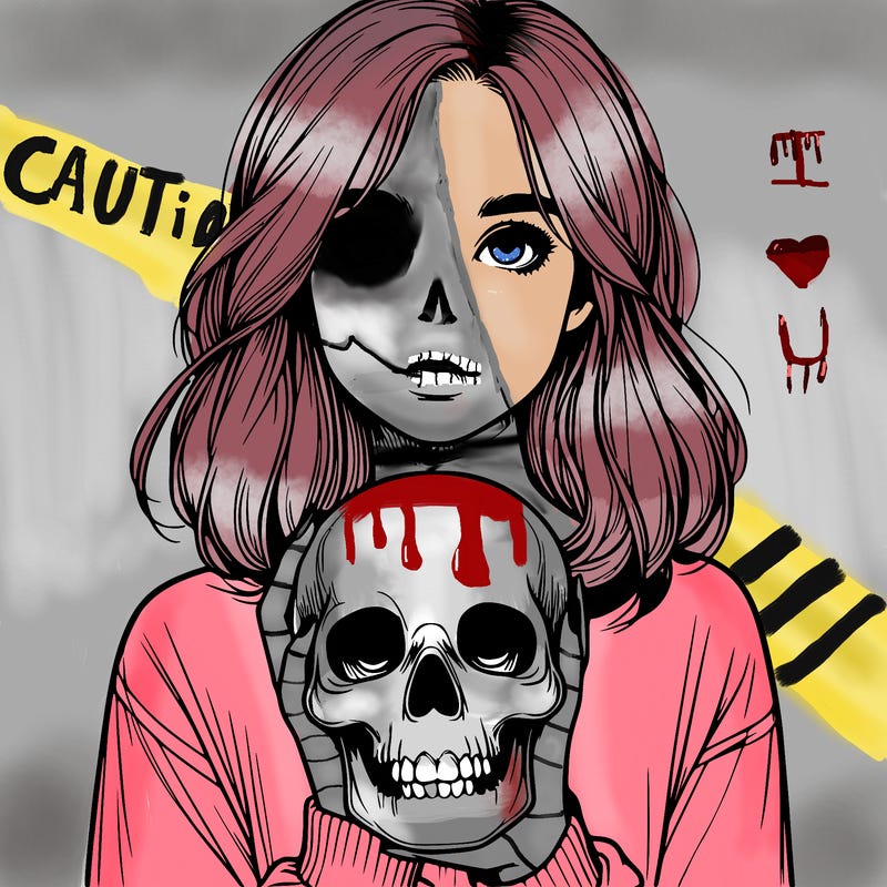 realistic girl holding a skull