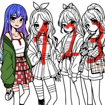 teen manga girls group of 4