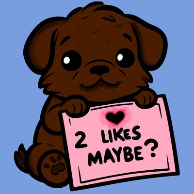 a puppy holding a sign that says 2 likes maybe?