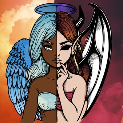 realistic angel half demon